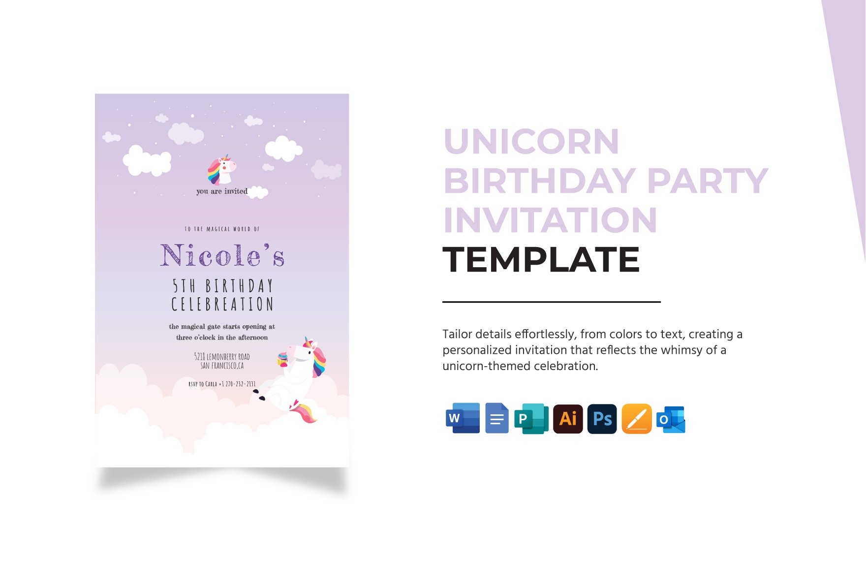 Unicorn Birthday Party Invitation Template