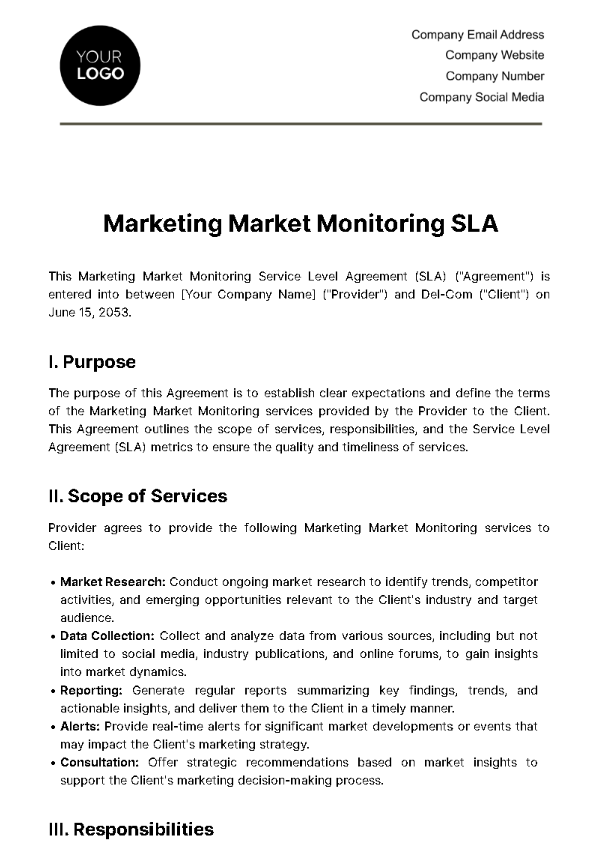 Marketing Market Monitoring SLA Template