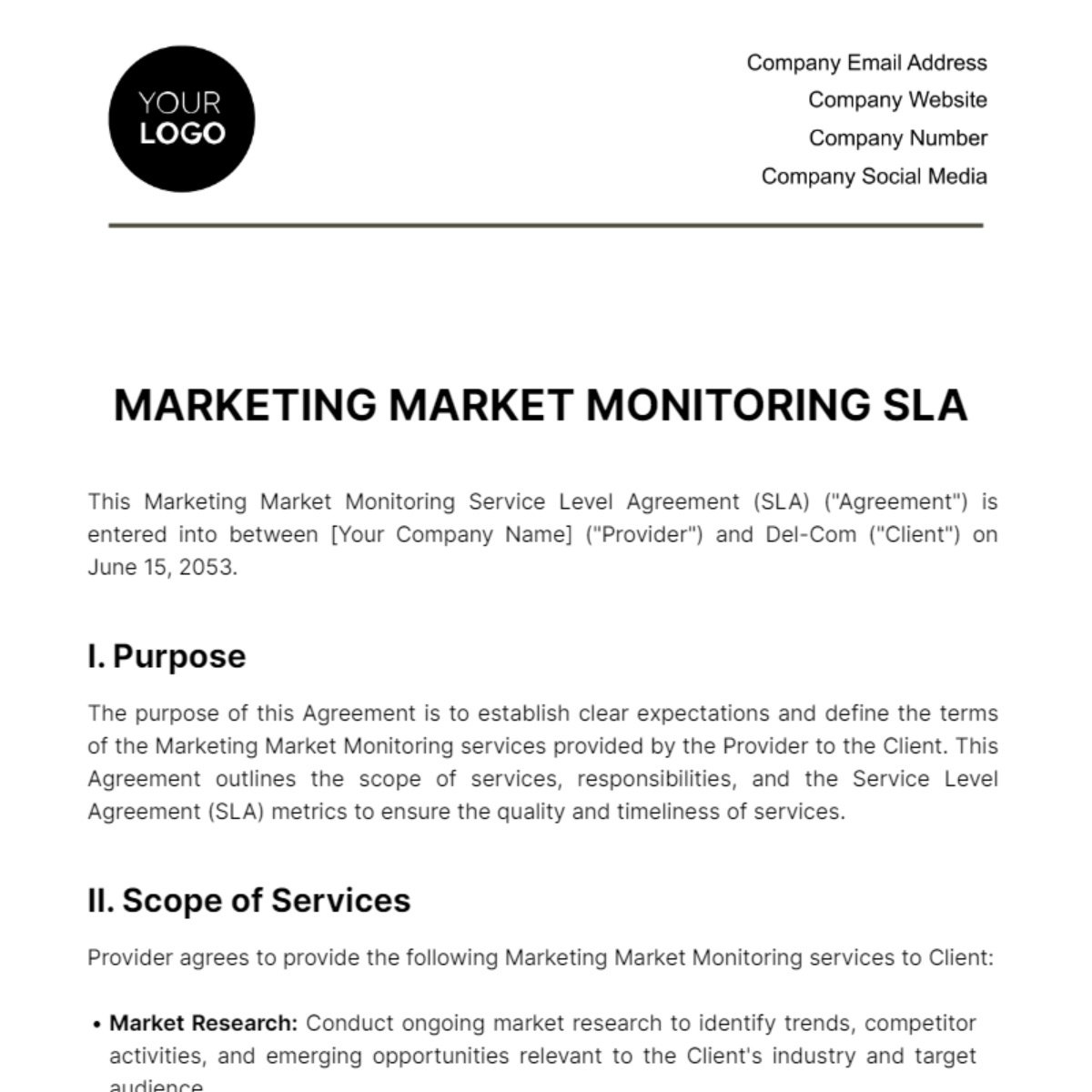 Marketing Market Monitoring SLA Template