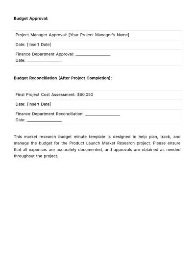Free Market Research Budget Minute Template to Edit Online