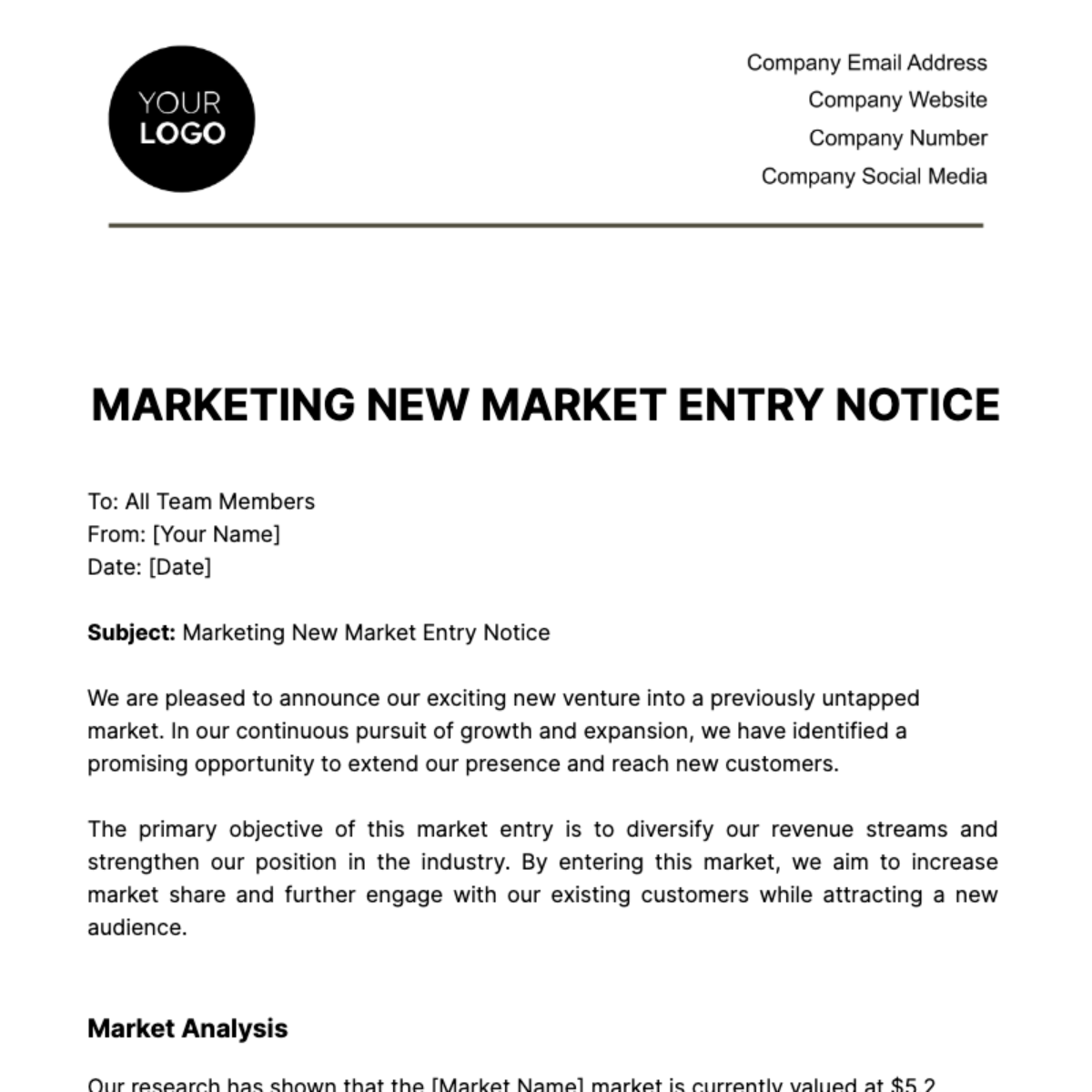 Marketing New Market Entry Notice Template