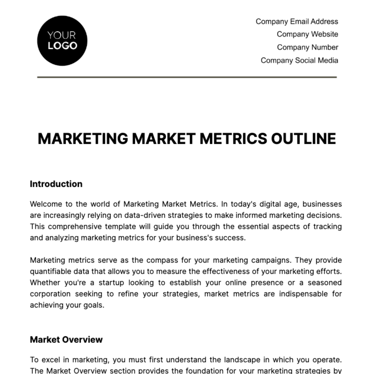 Marketing Market Metrics Outline Template
