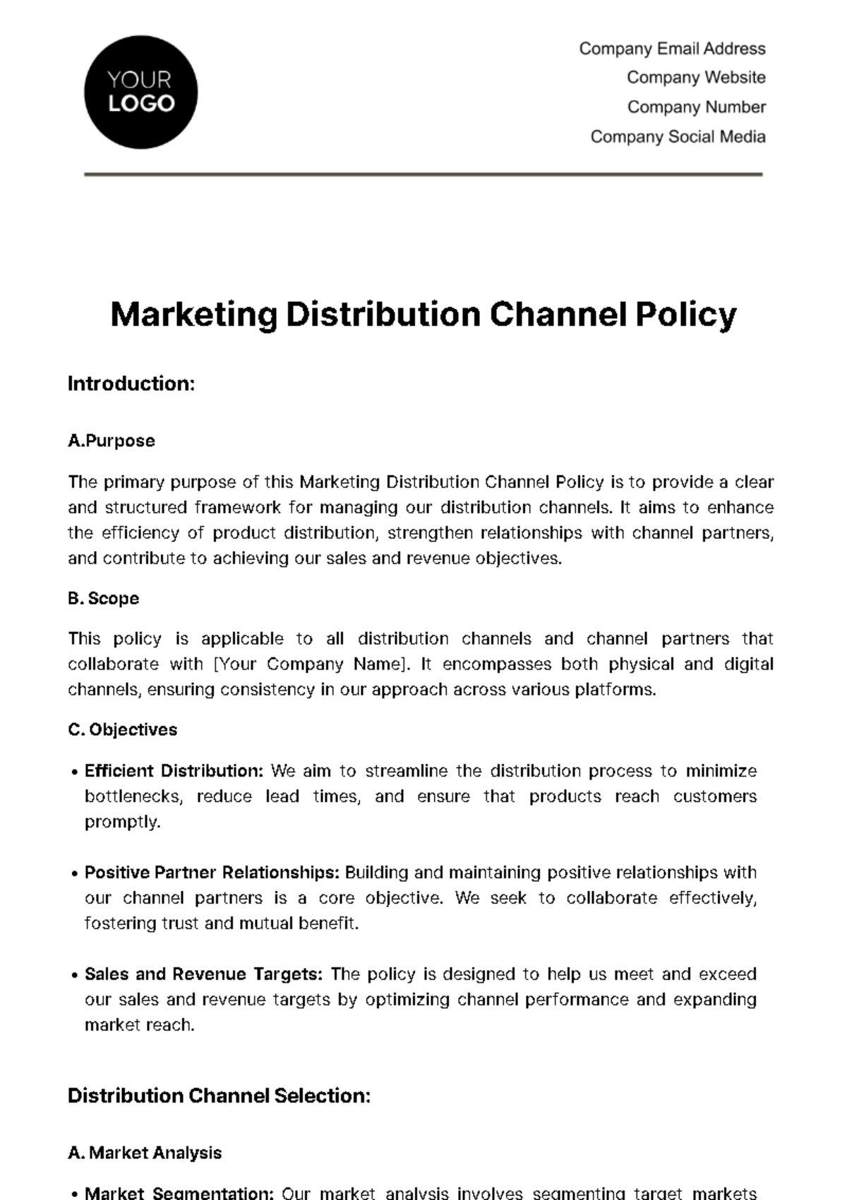 Marketing Distribution Channel Policy Template