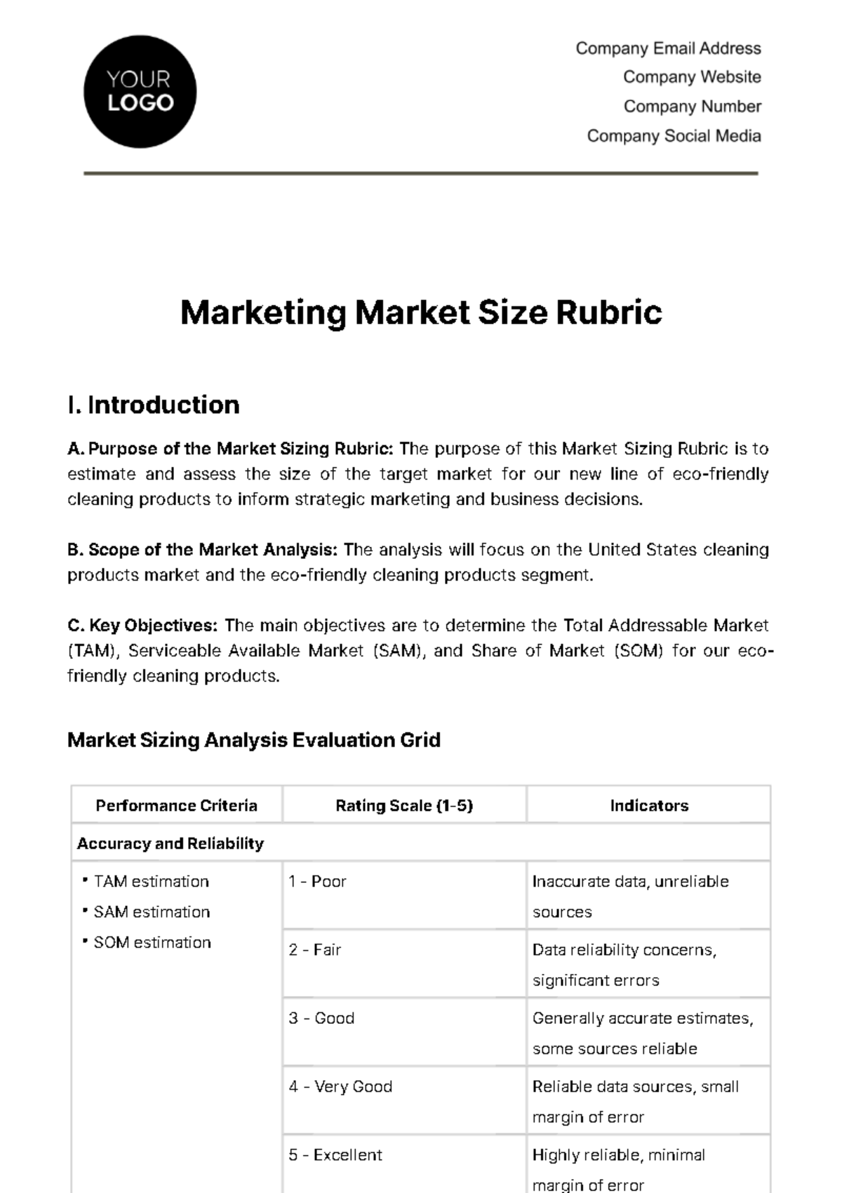 Marketing Market Size Rubric Template