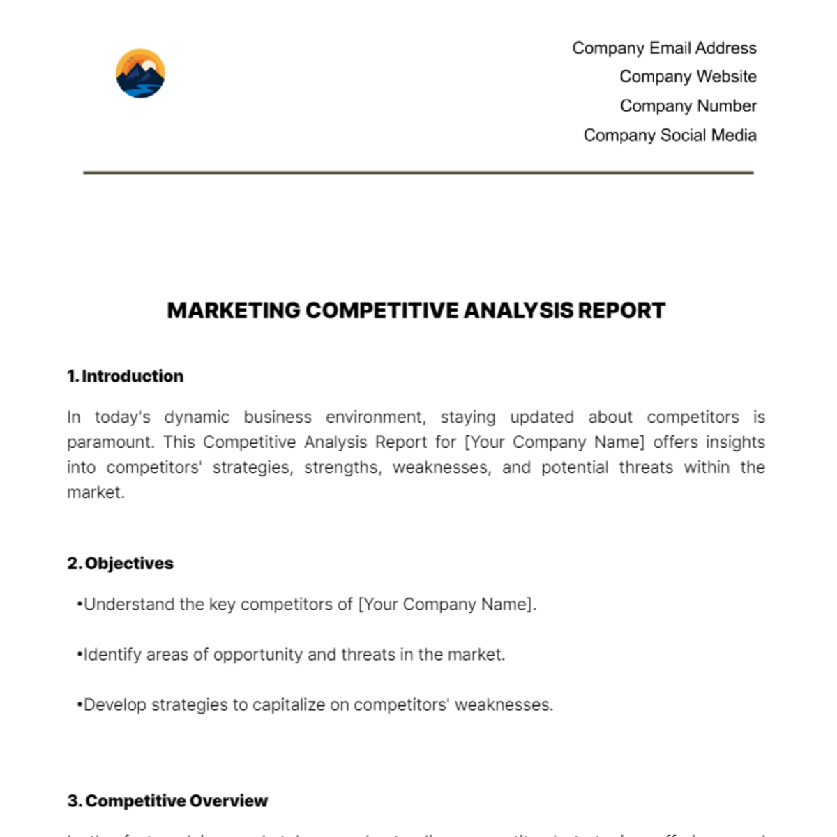Marketing Competitive Analysis Report Template