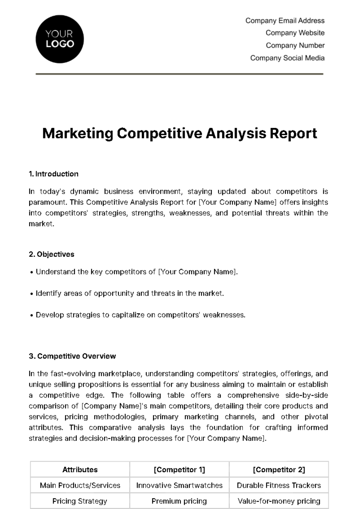 Marketing Competitive Analysis Report Template