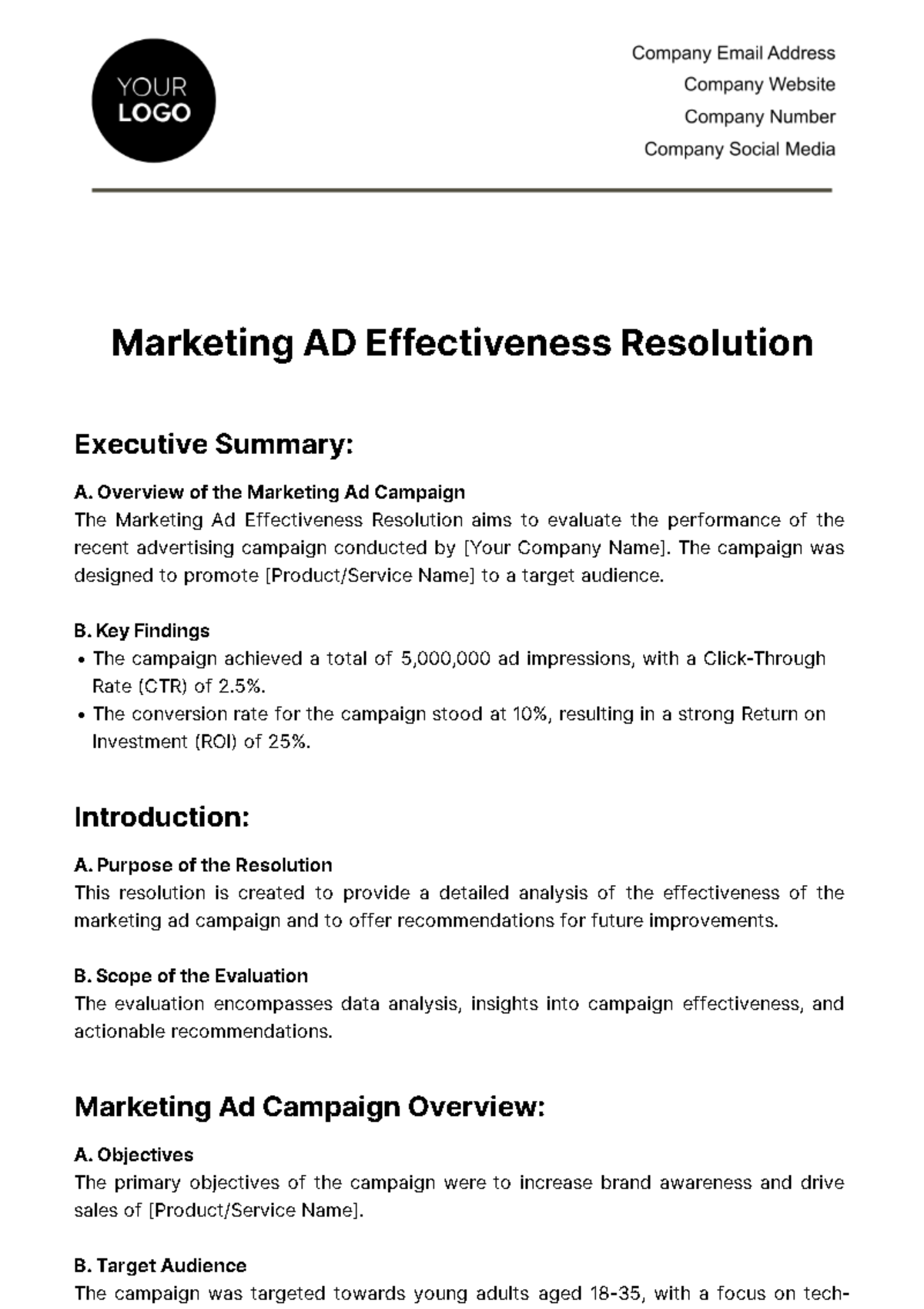 Free Marketing Ad Effectiveness Resolution Template