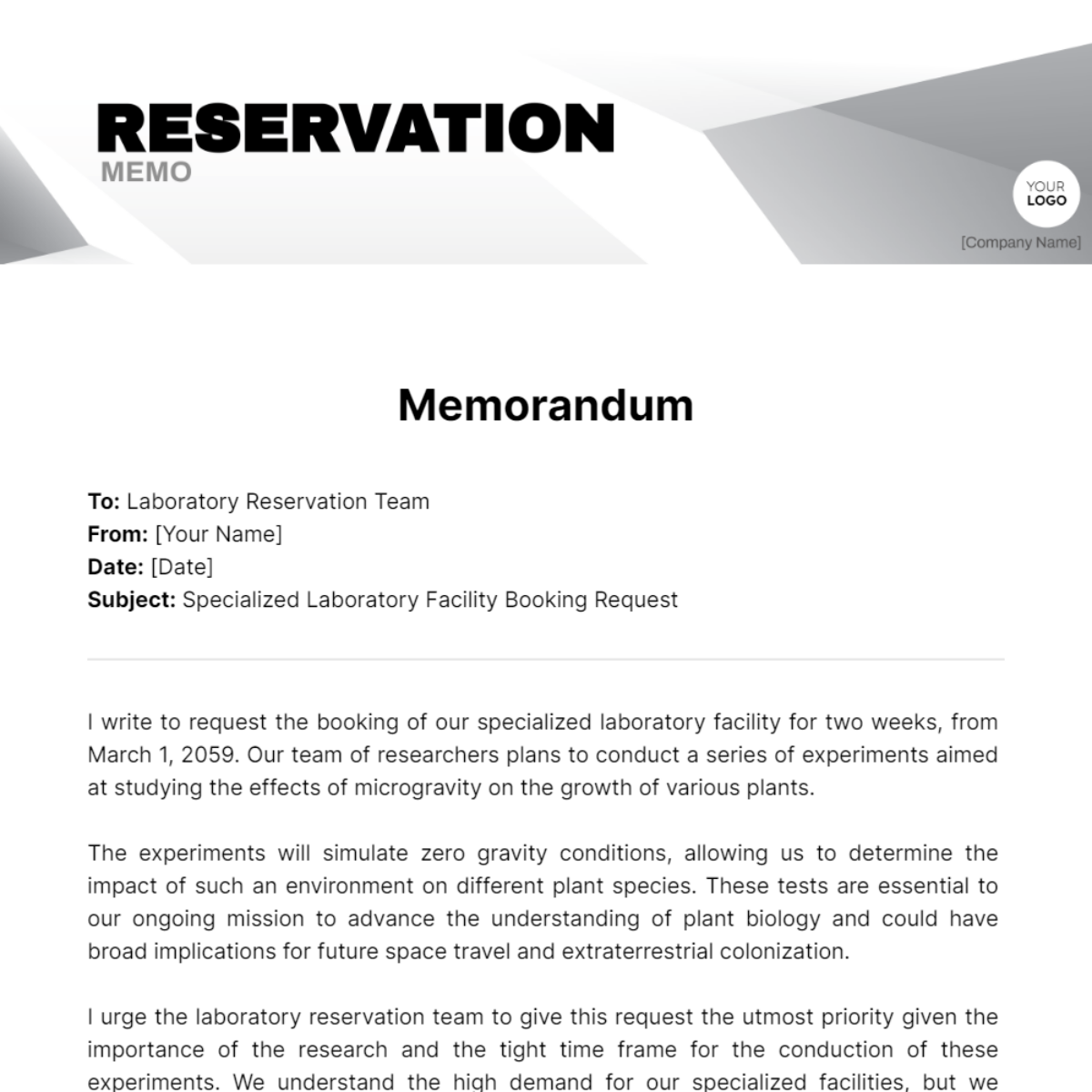 Reservation Memo Template
