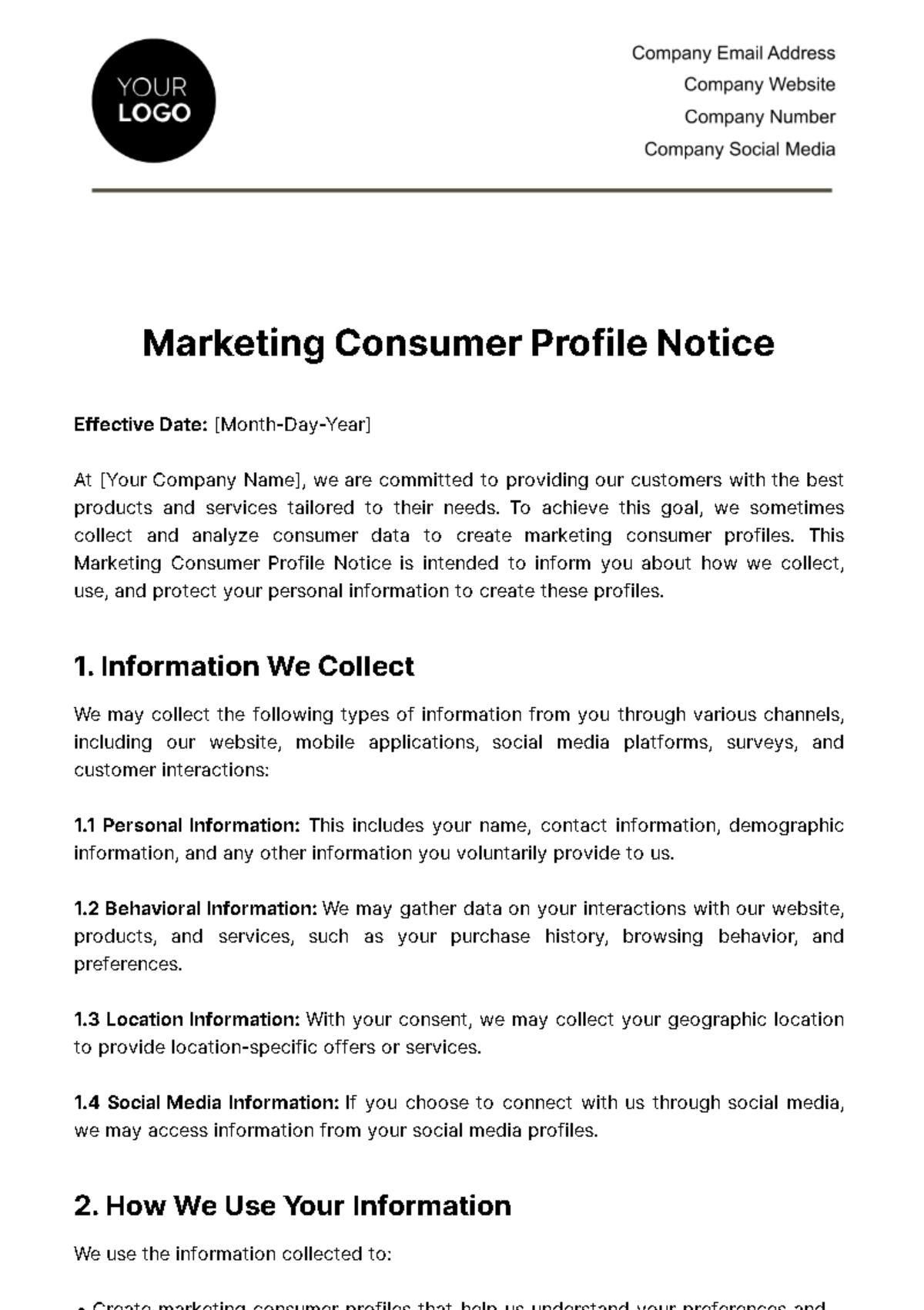 Marketing Consumer Profile Notice Template
