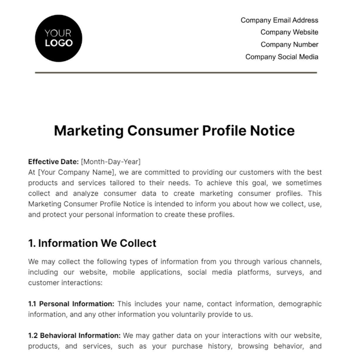 Marketing Consumer Profile Notice Template