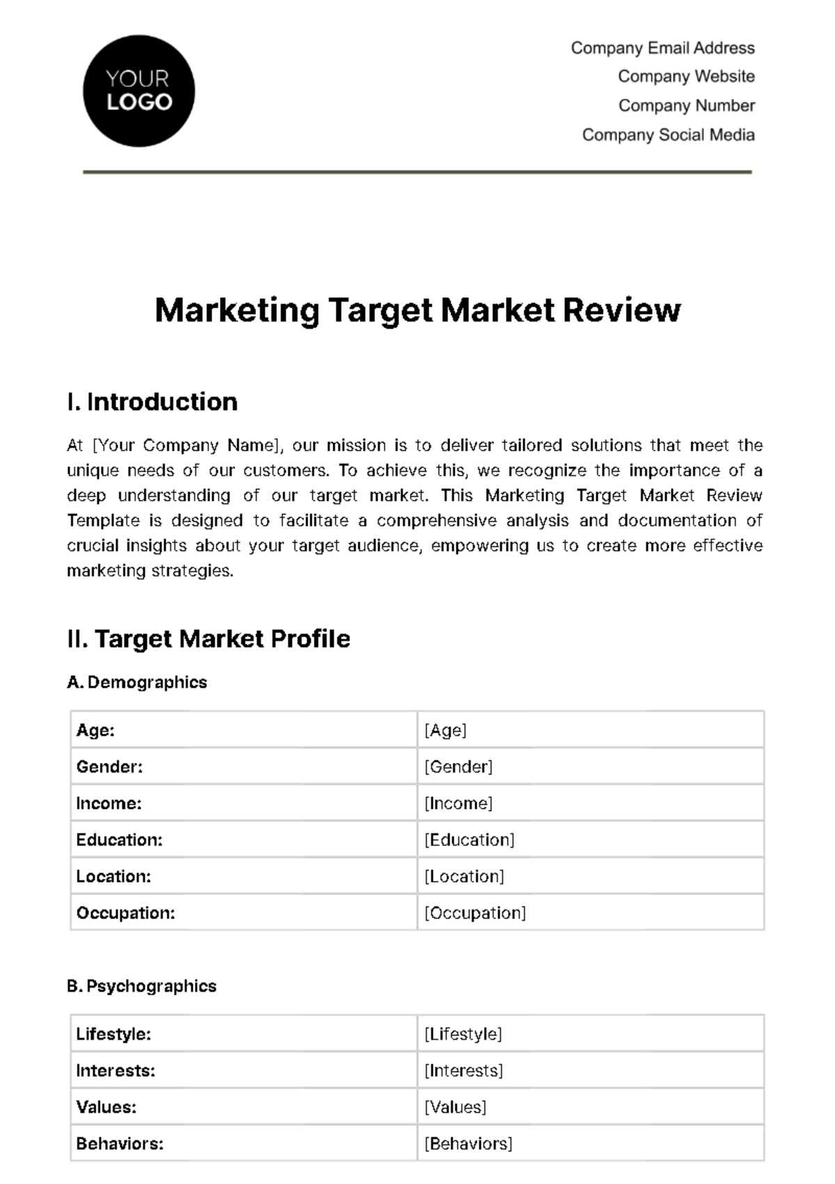 Free Marketing Target Market Review Template