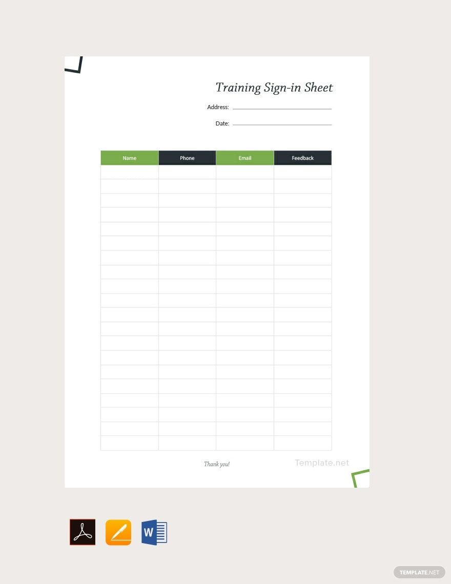 Training Sign In Sheet Template in Word, Google Docs, PDF, Apple Pages