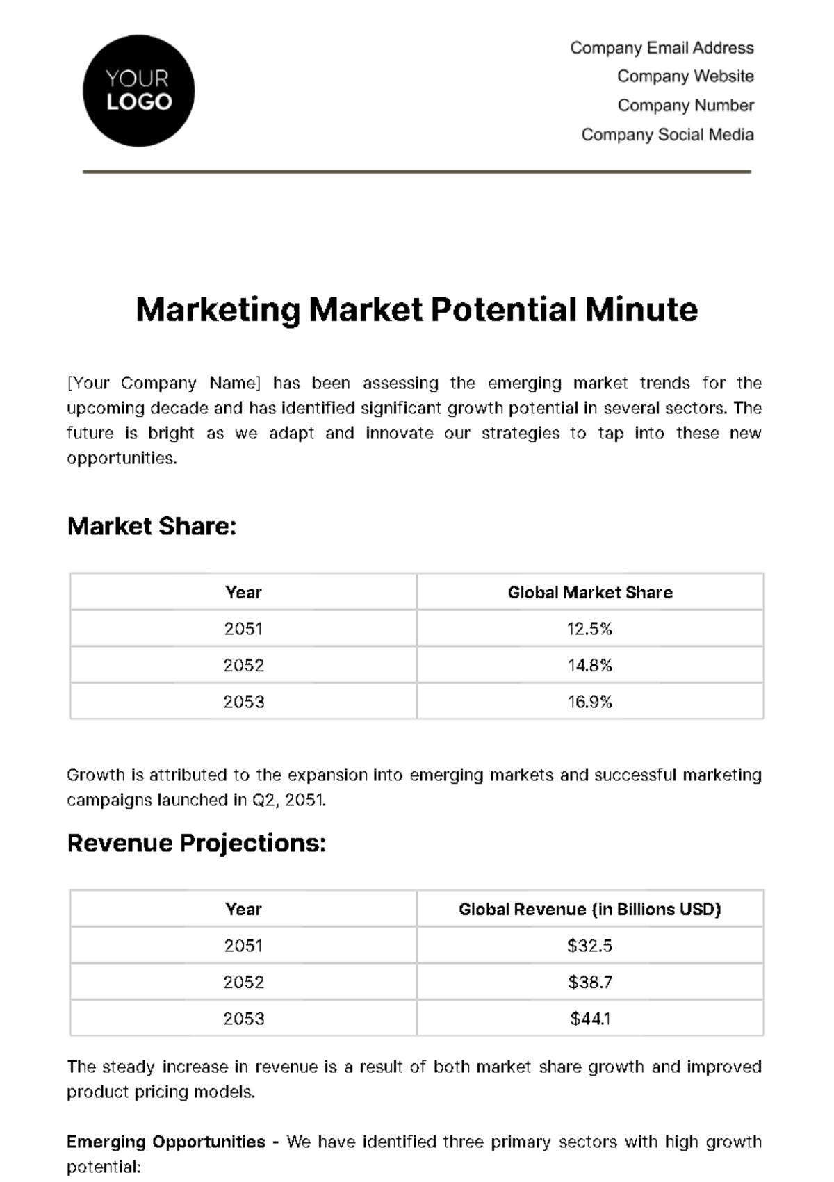 Marketing Market Potential Minute Template