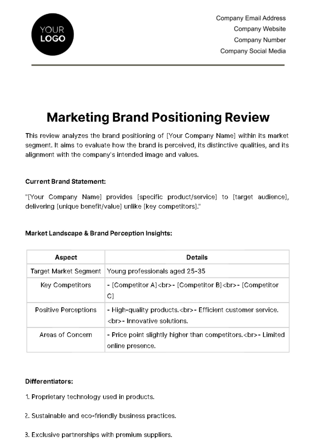 Free Marketing Brand Positioning Review Template