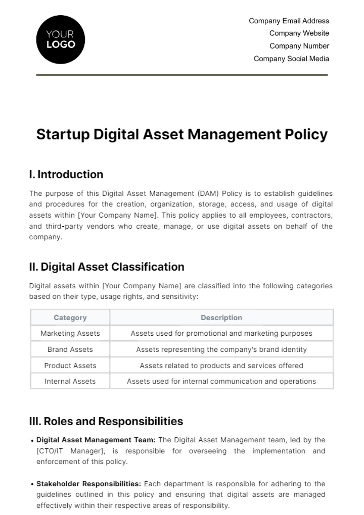Free Startup Digital Asset Management Policy Template