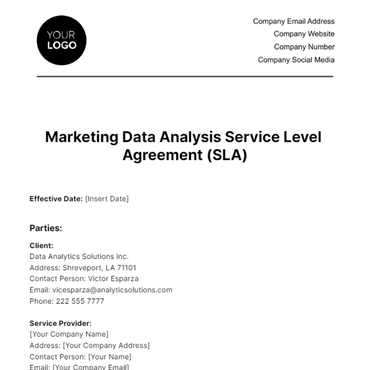Marketing Data Analysis SLA Template