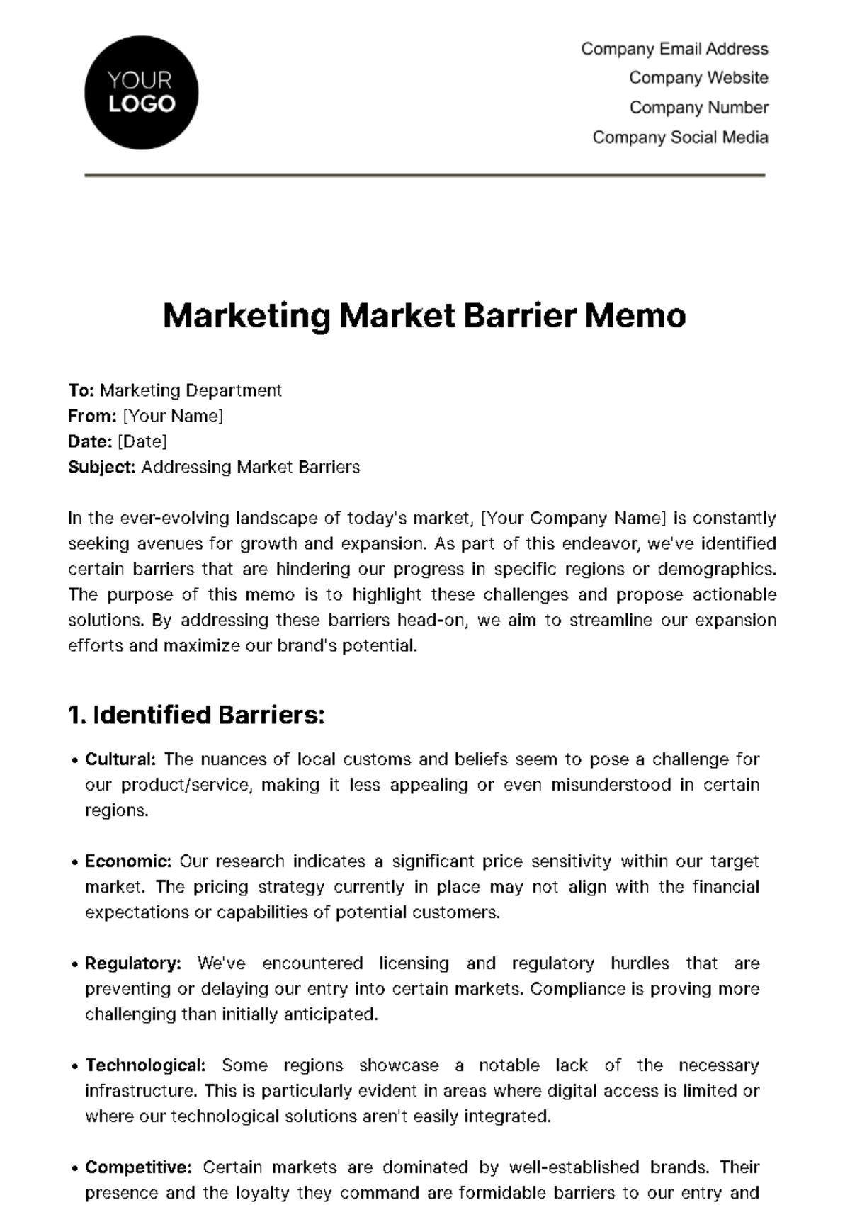 Marketing Market Barrier Memo Template
