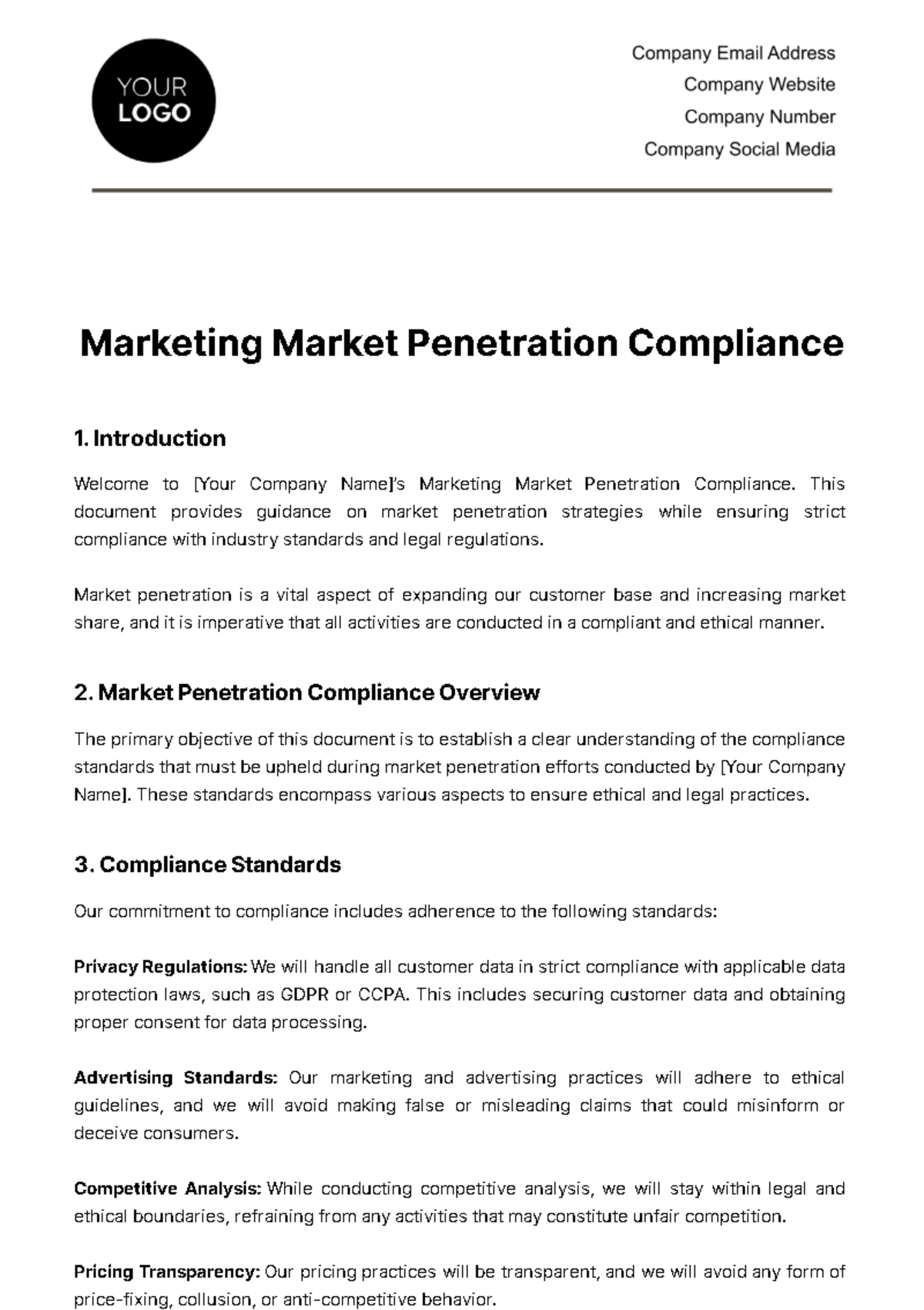 Free Marketing Market Penetration Compliance Document Template
