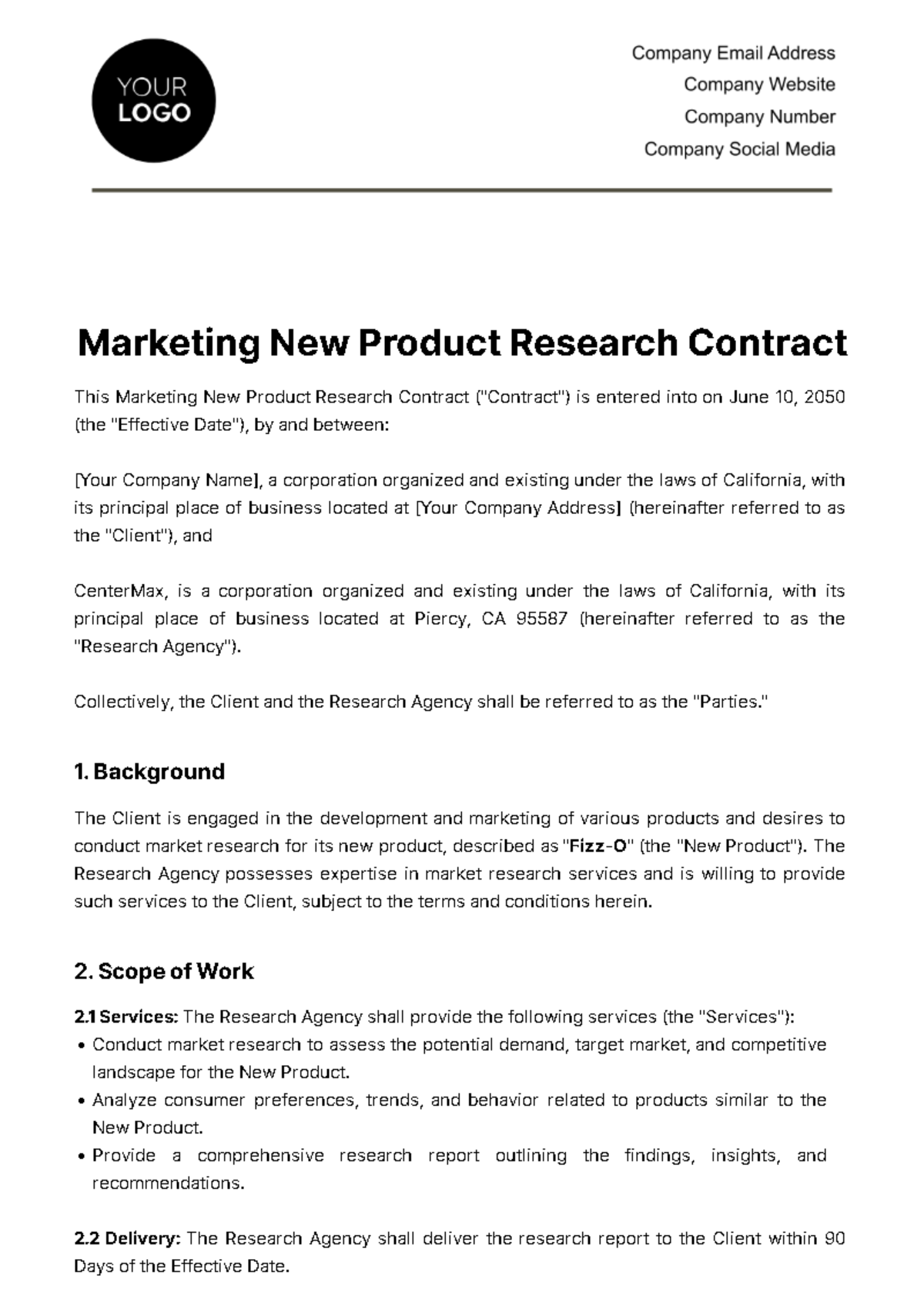 Free Marketing New Product Research Contract Template