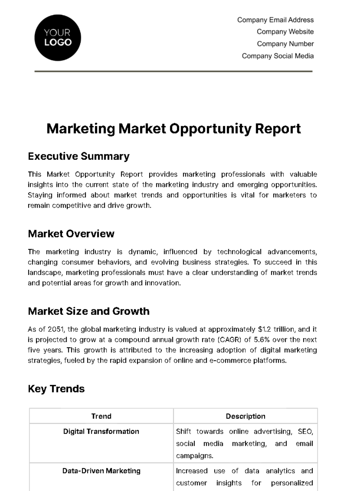 Free Marketing Market Opportunity Report Template