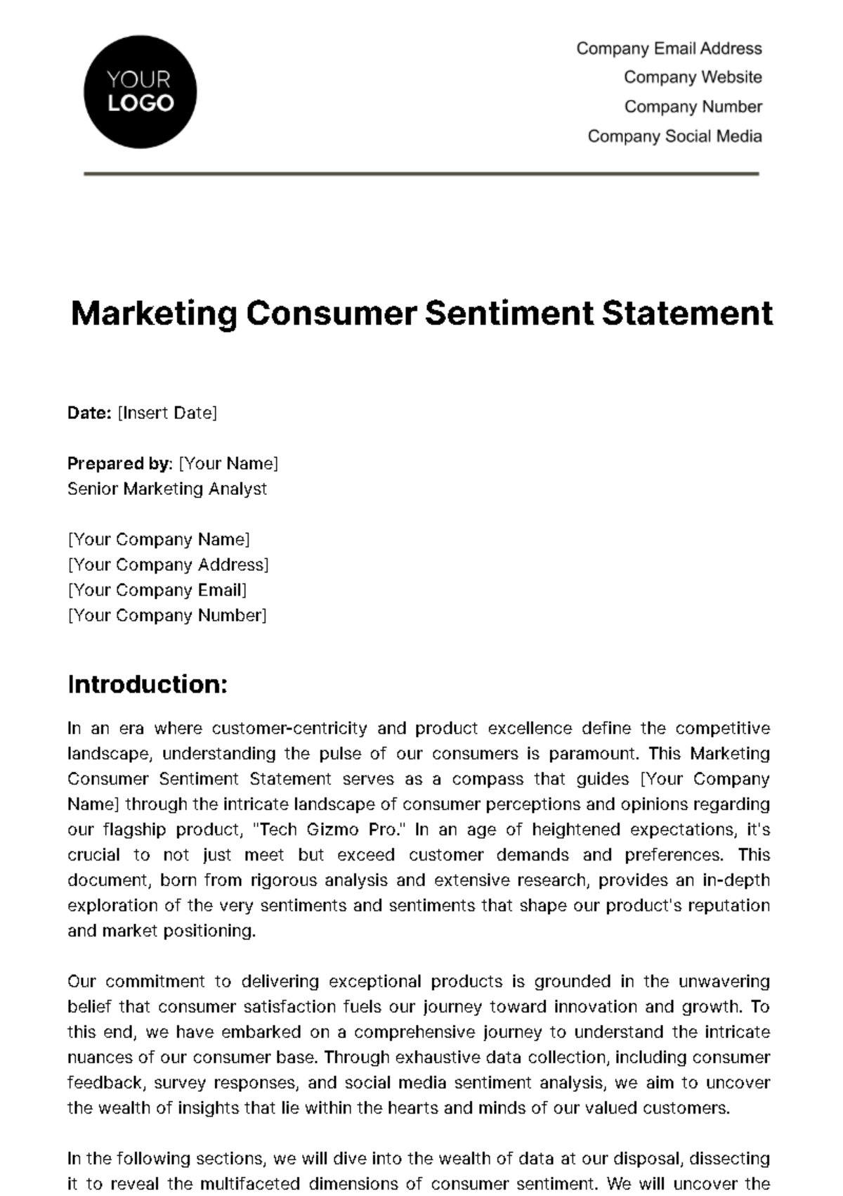 Marketing Consumer Sentiment Statement Template