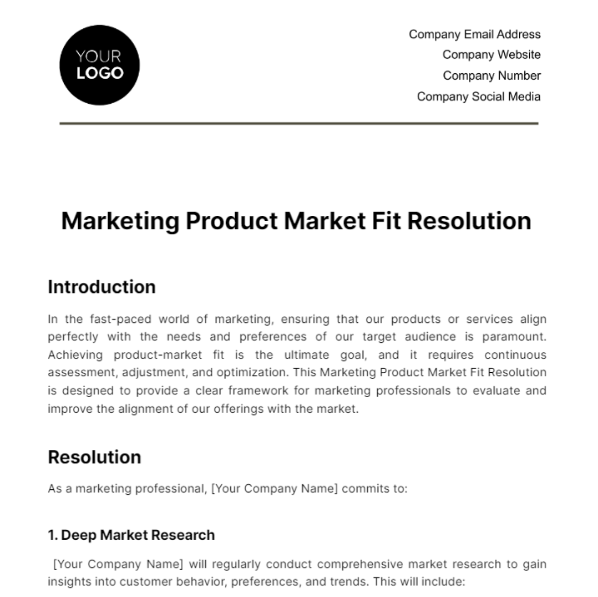 Free Marketing Product Market Fit Resolution Template
