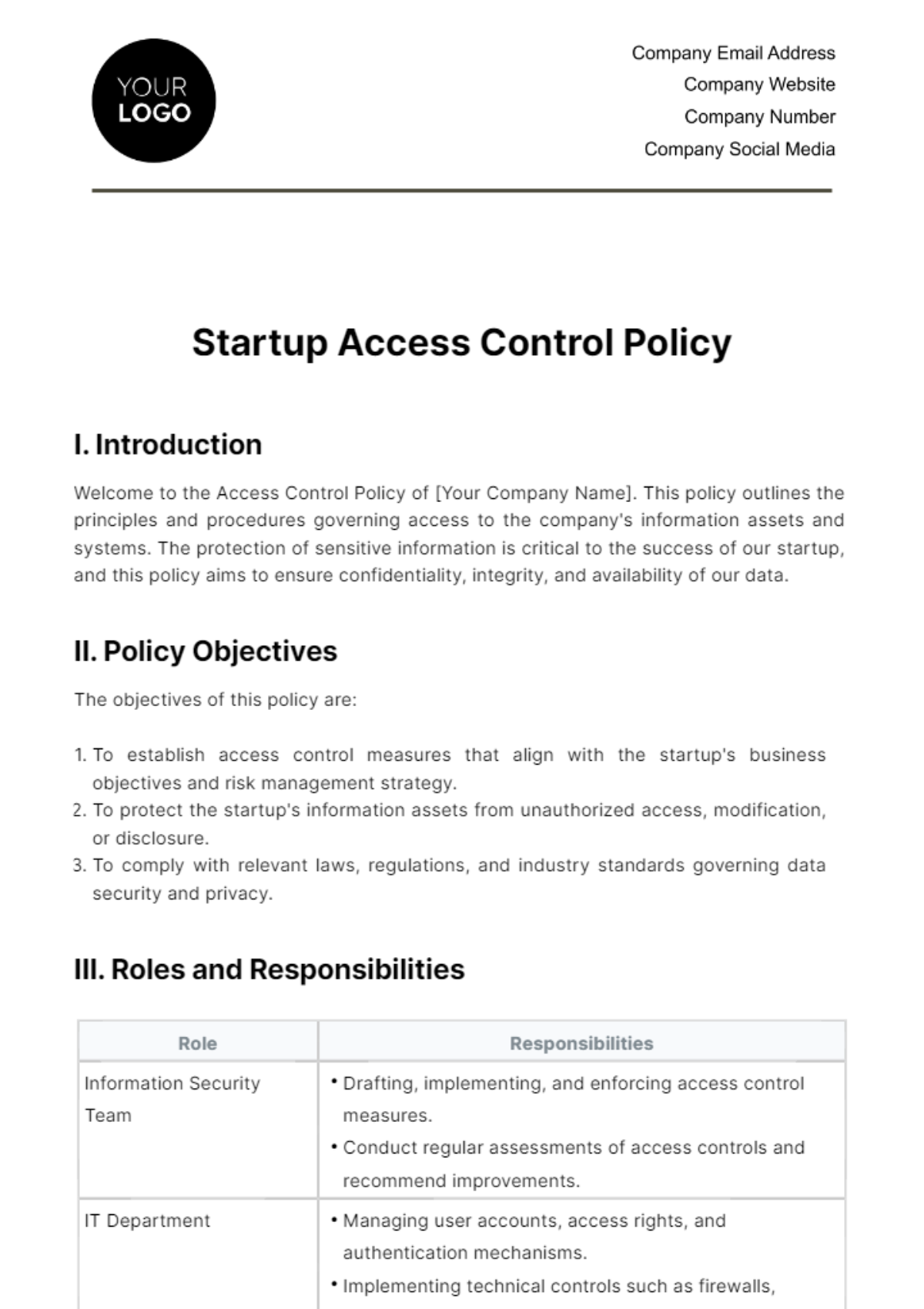 Free Startup Access Control Policy Template