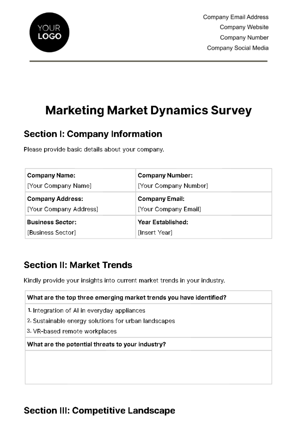 Free Marketing Market Dynamics Survey Template