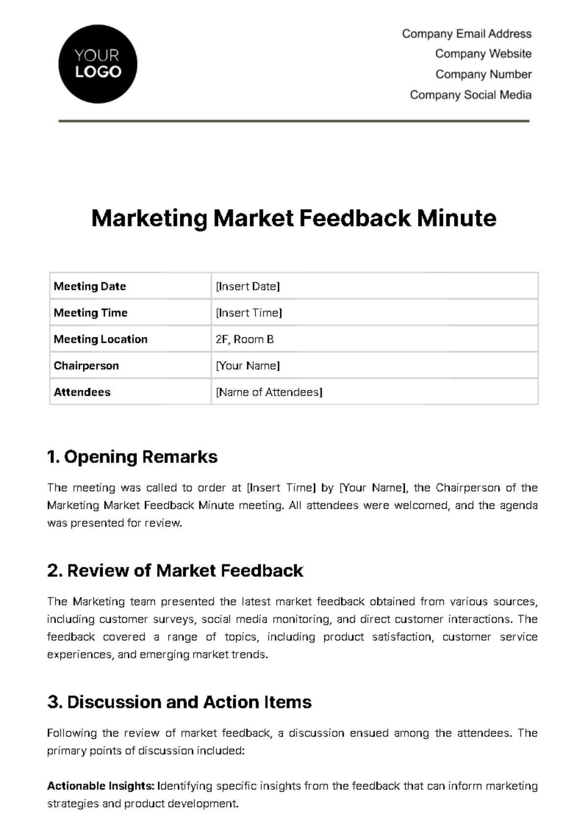 Free Marketing Market Feedback Minute Template