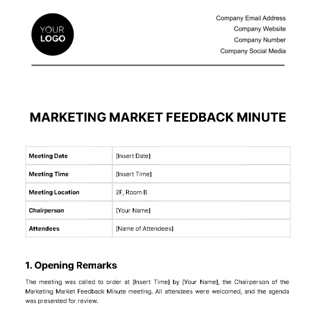 Marketing Market Feedback Minute Template