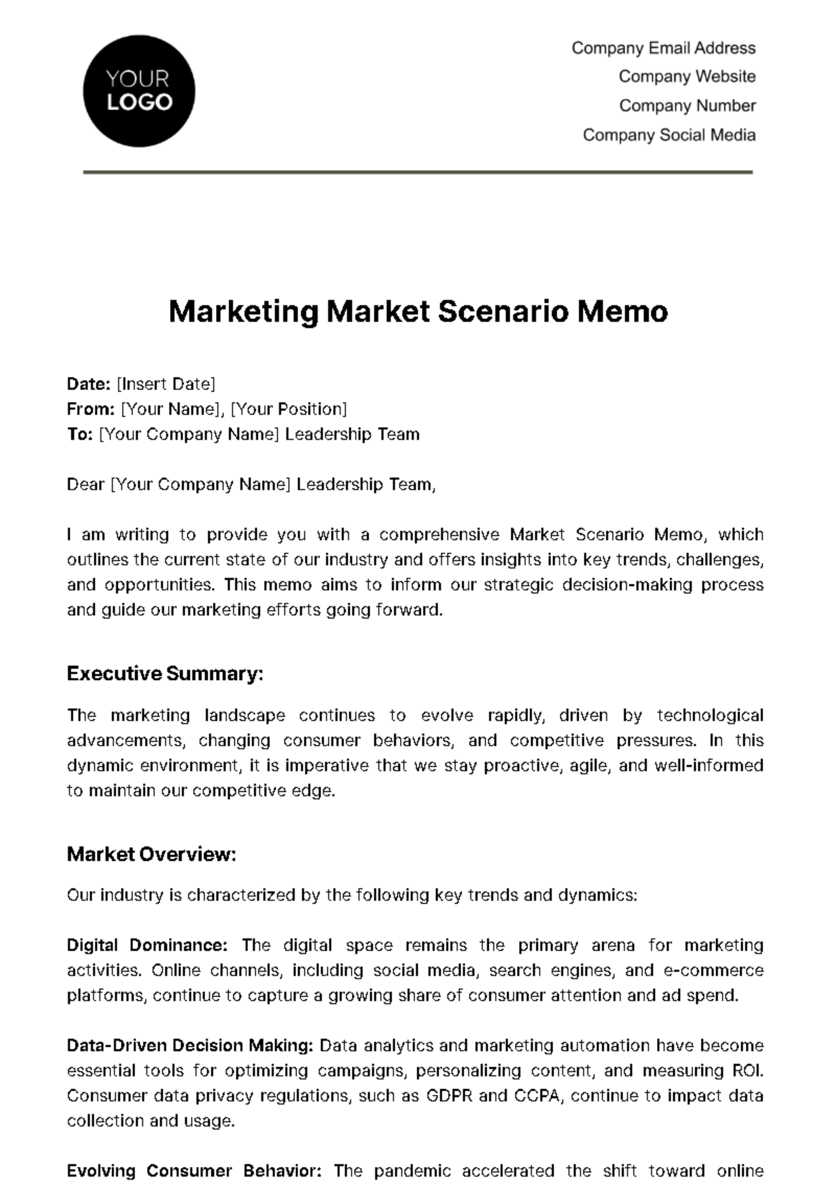 Marketing Market Scenario Memo Template
