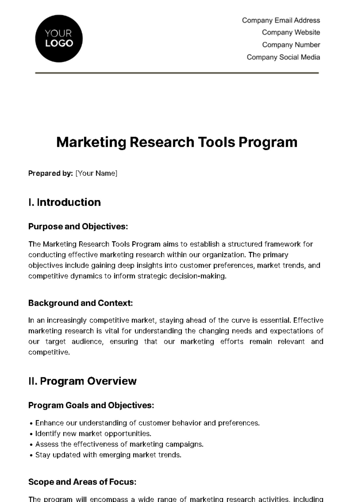 Free Marketing Research Tools Program Template