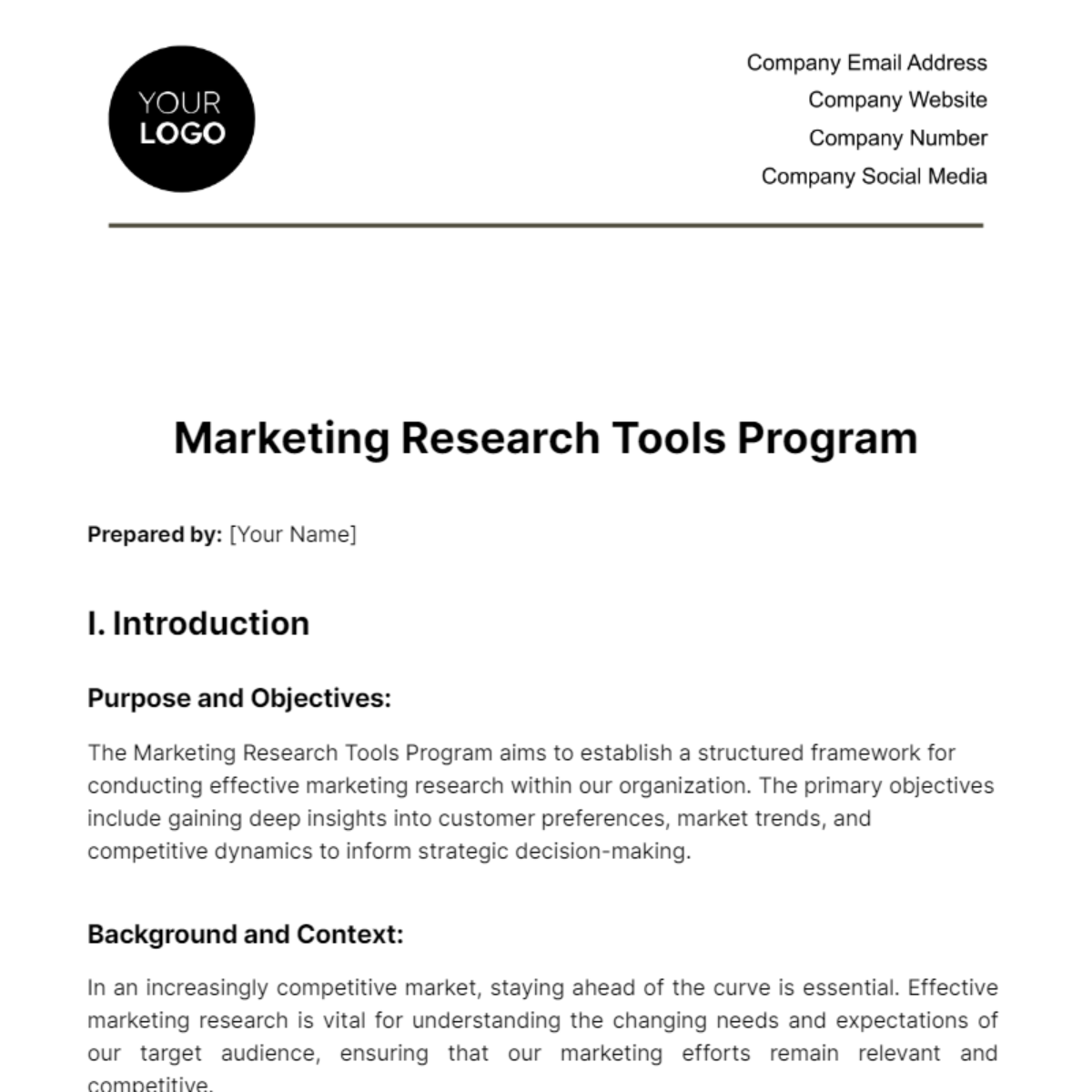 Marketing Research Tools Program Template