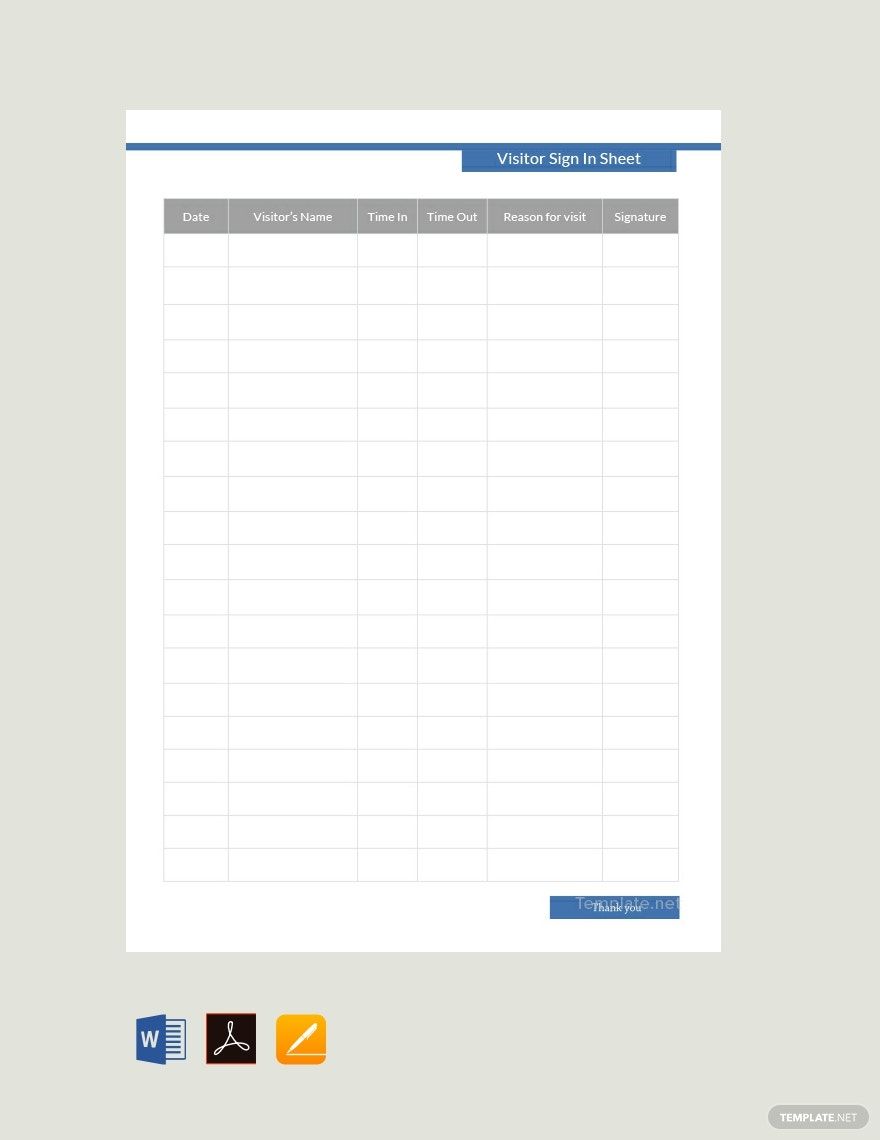 Editable Visitor Sign In Sheet Template
