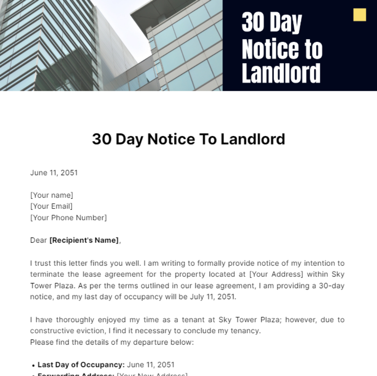 Free 30 Day Notice To Landlord Template