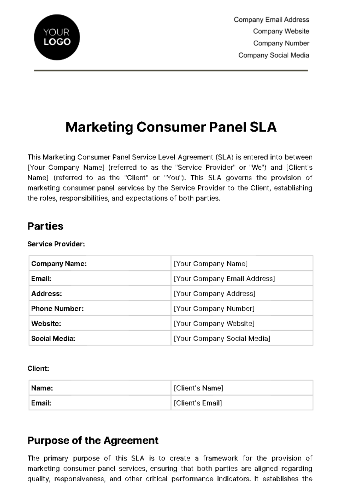 Free Marketing Consumer Panel SLA Template