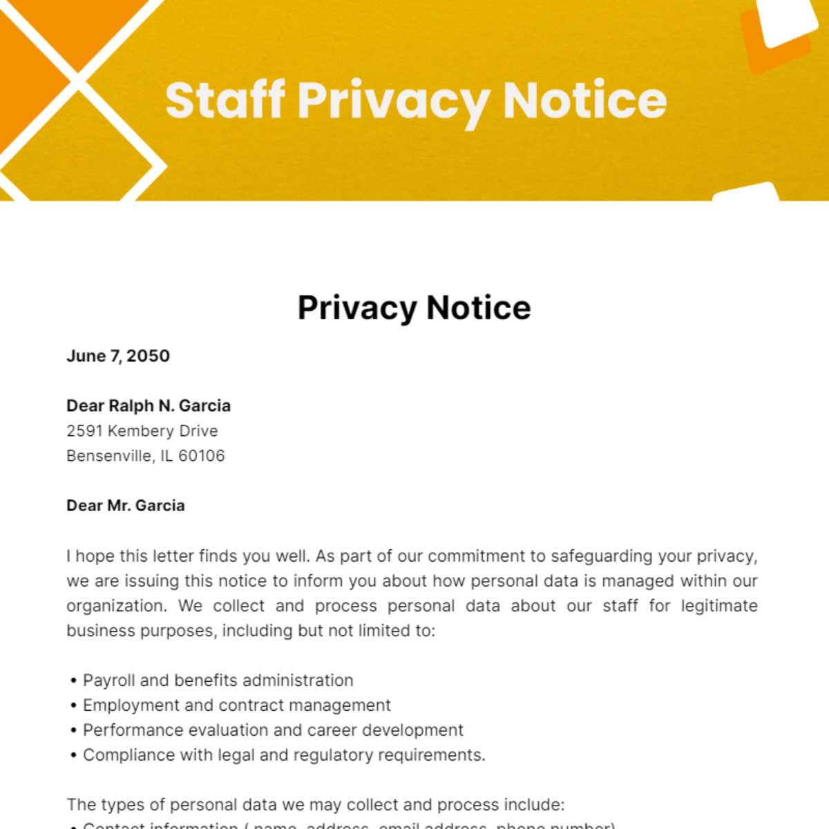 Staff Privacy Notice Template - Edit Online & Download