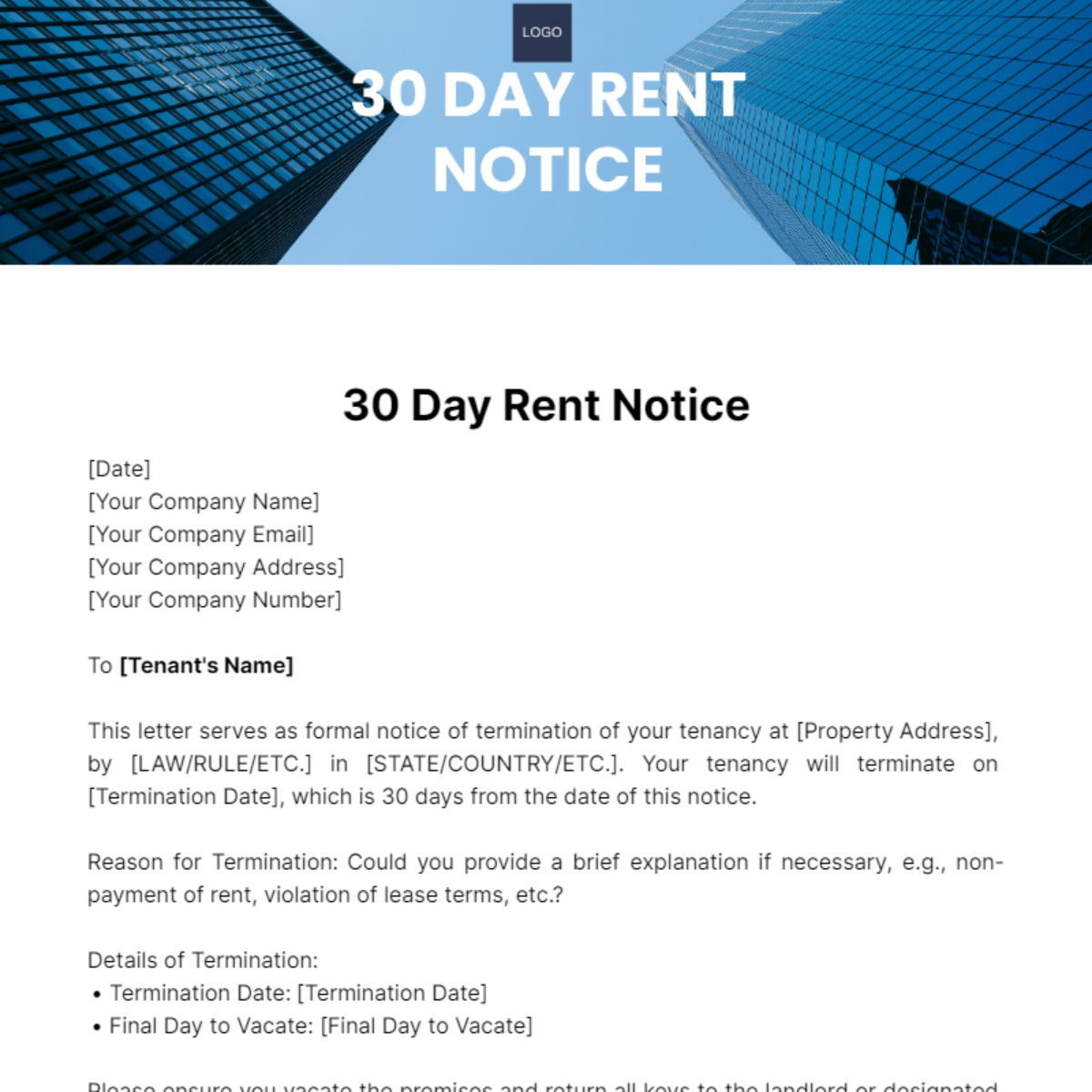 30 Day Rent Notice Template - Edit Online & Download