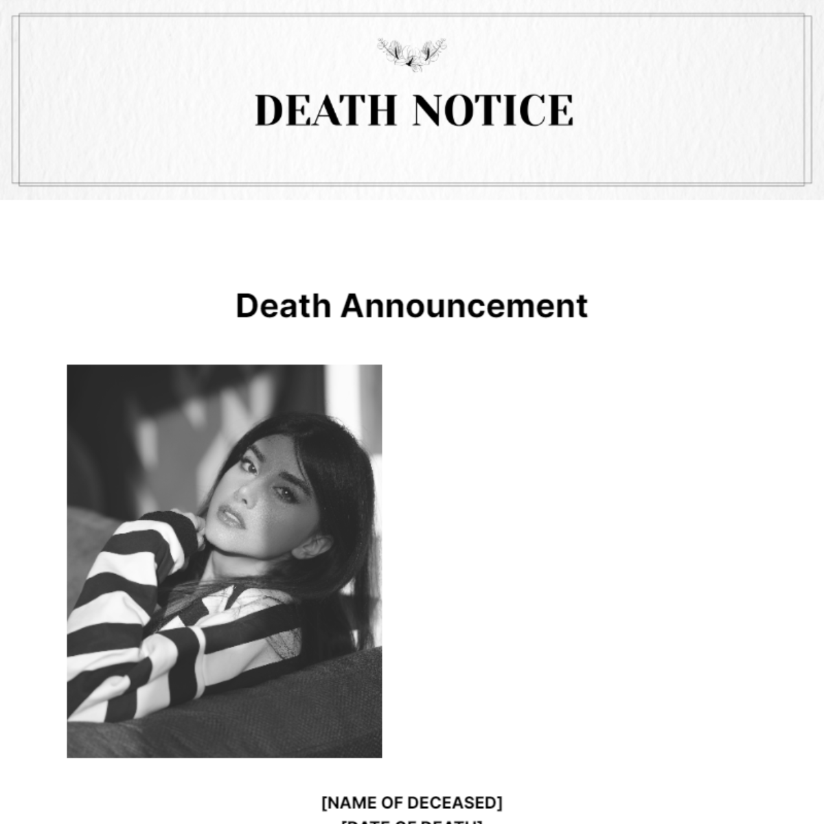 Death Notice Template - Edit Online & Download