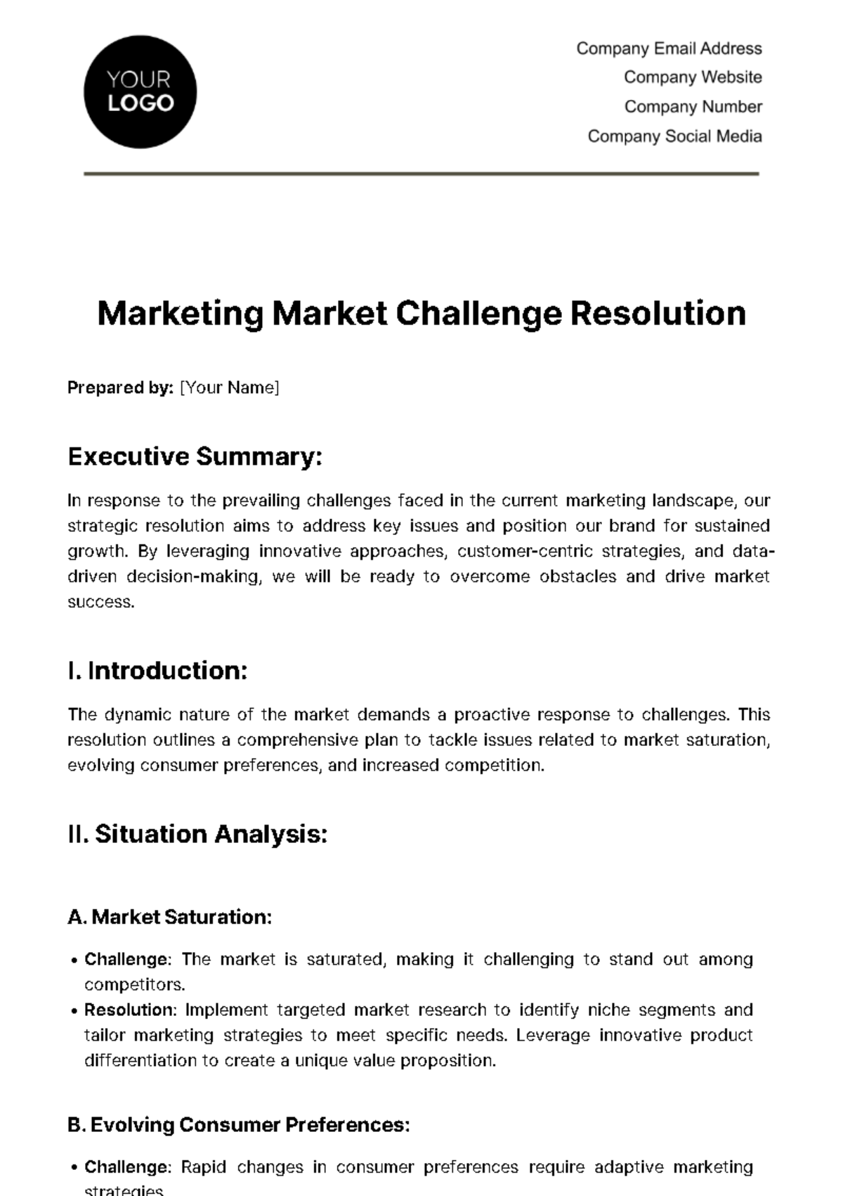 Free Marketing Market Challenge Resolution Template