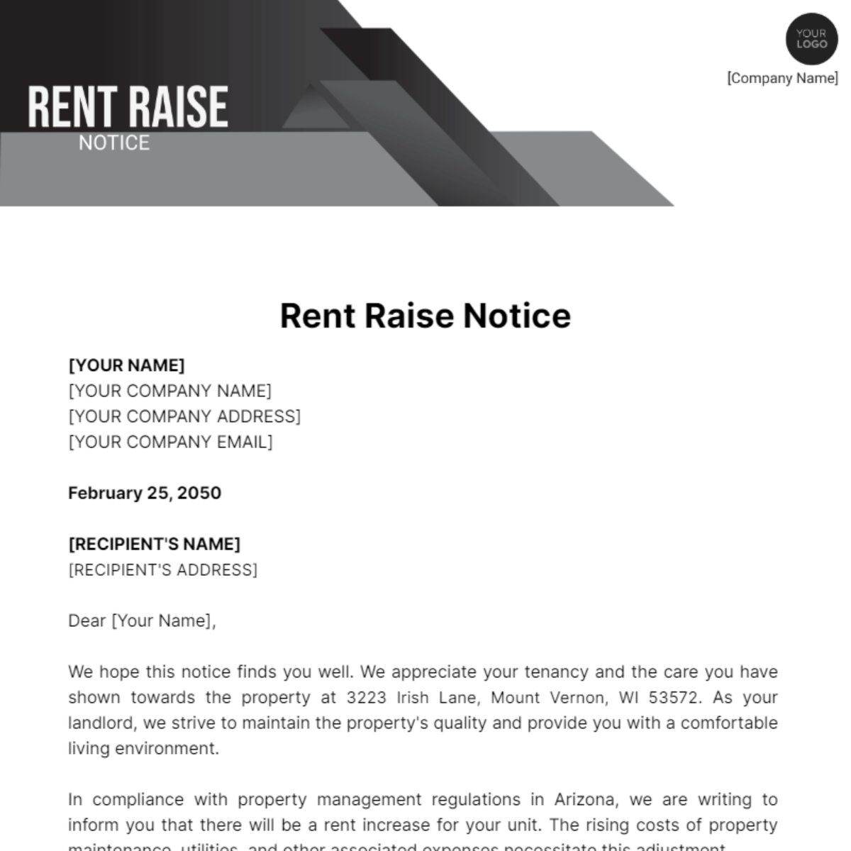 Rent Raise Notice Template - Edit Online & Download