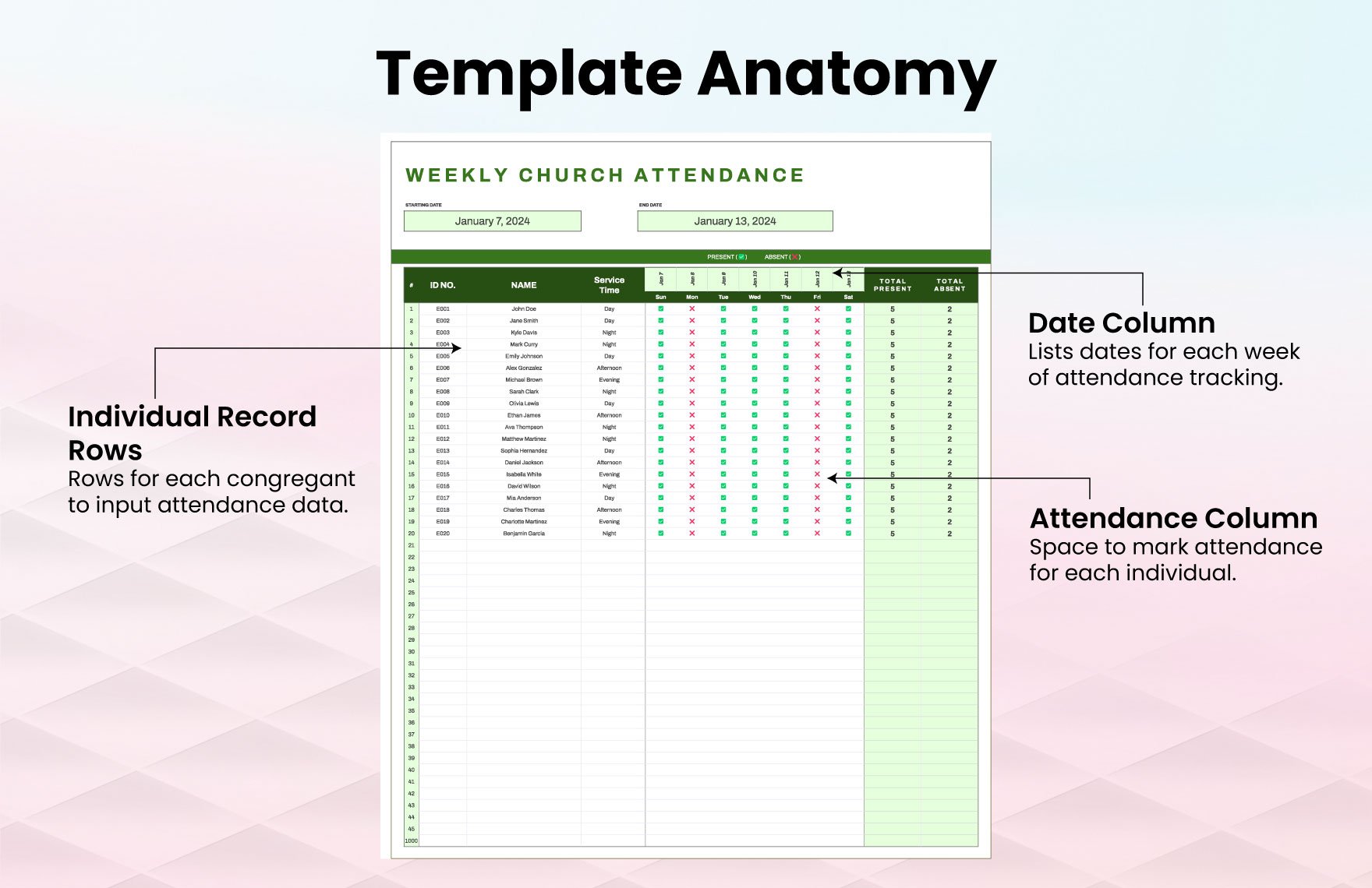 Weekly Church Attendance Tracker Template