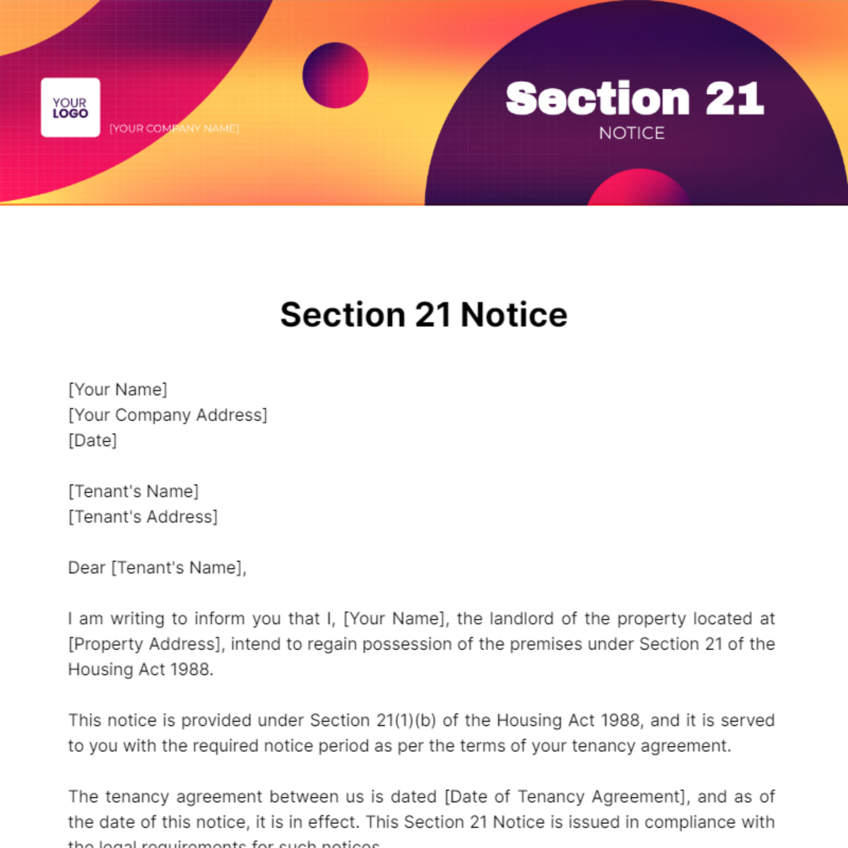 Section 21 Notice Template