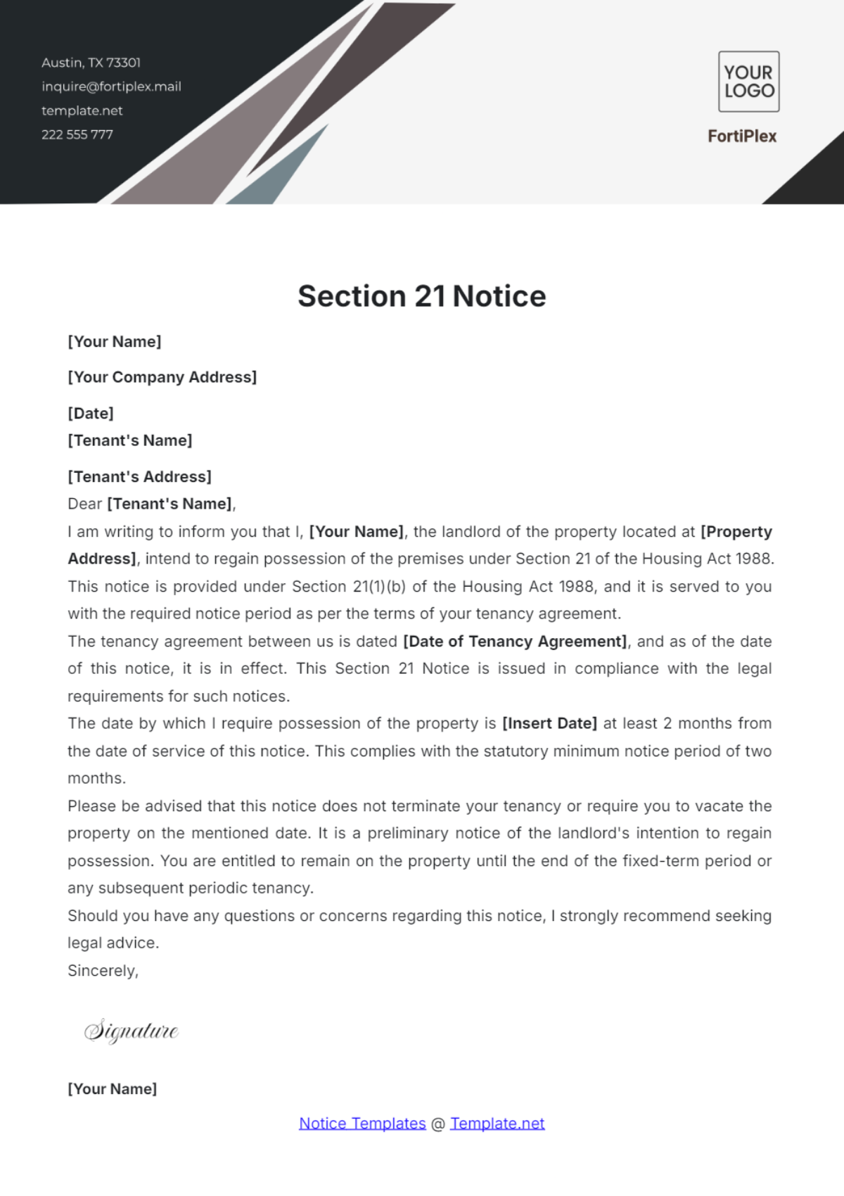 Free Section 21 Notice Template