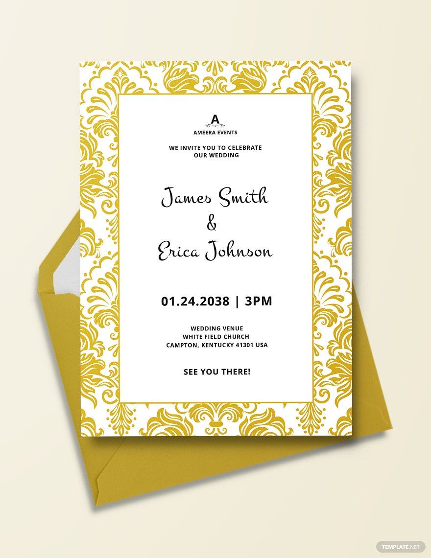 free white and gold wedding invitation template - word