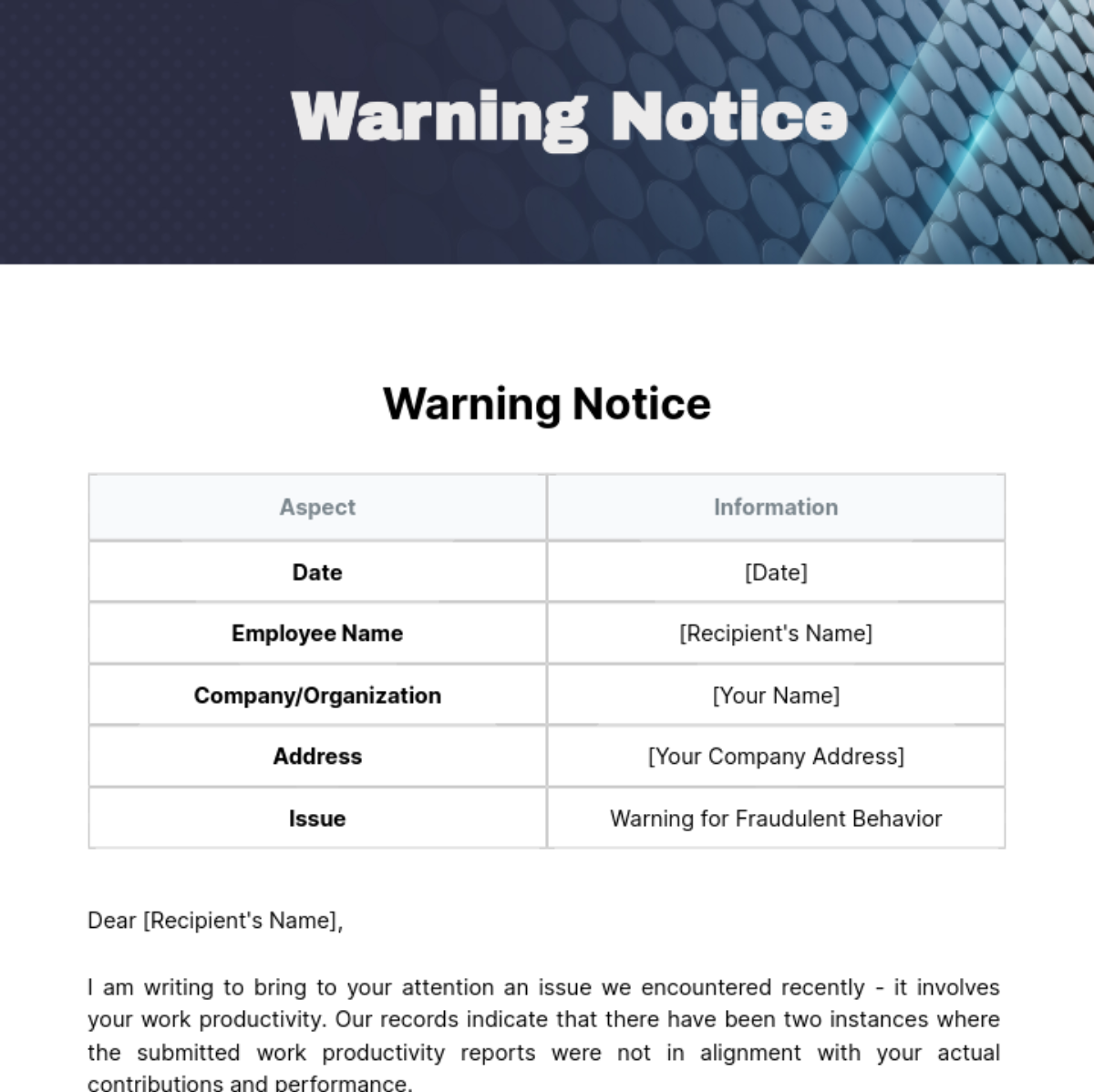 Warning Notice Template - Edit Online & Download