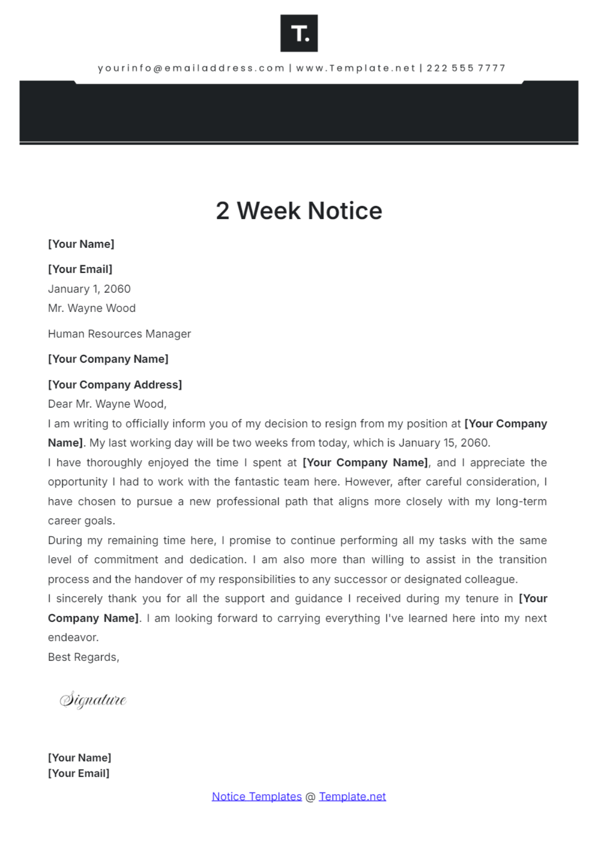 Free Two Weeks Notice Template