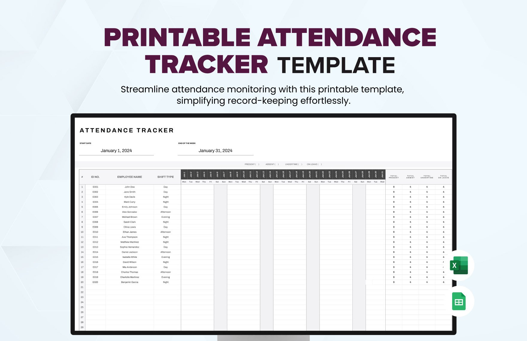 Printable Attendance Tracker Template