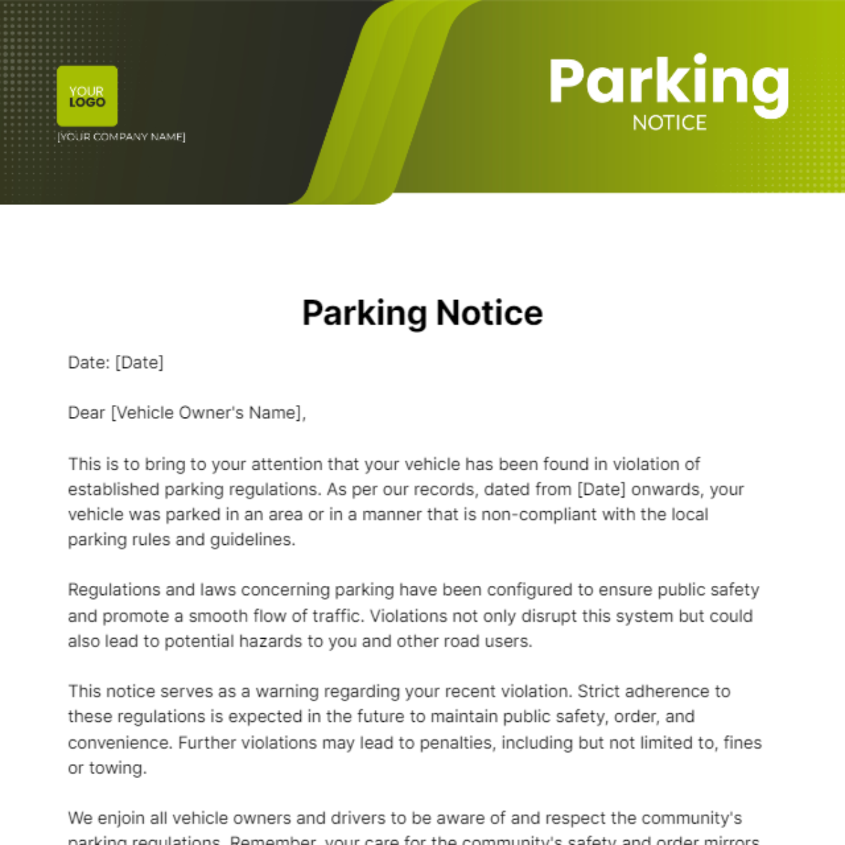 Parking Notice Template