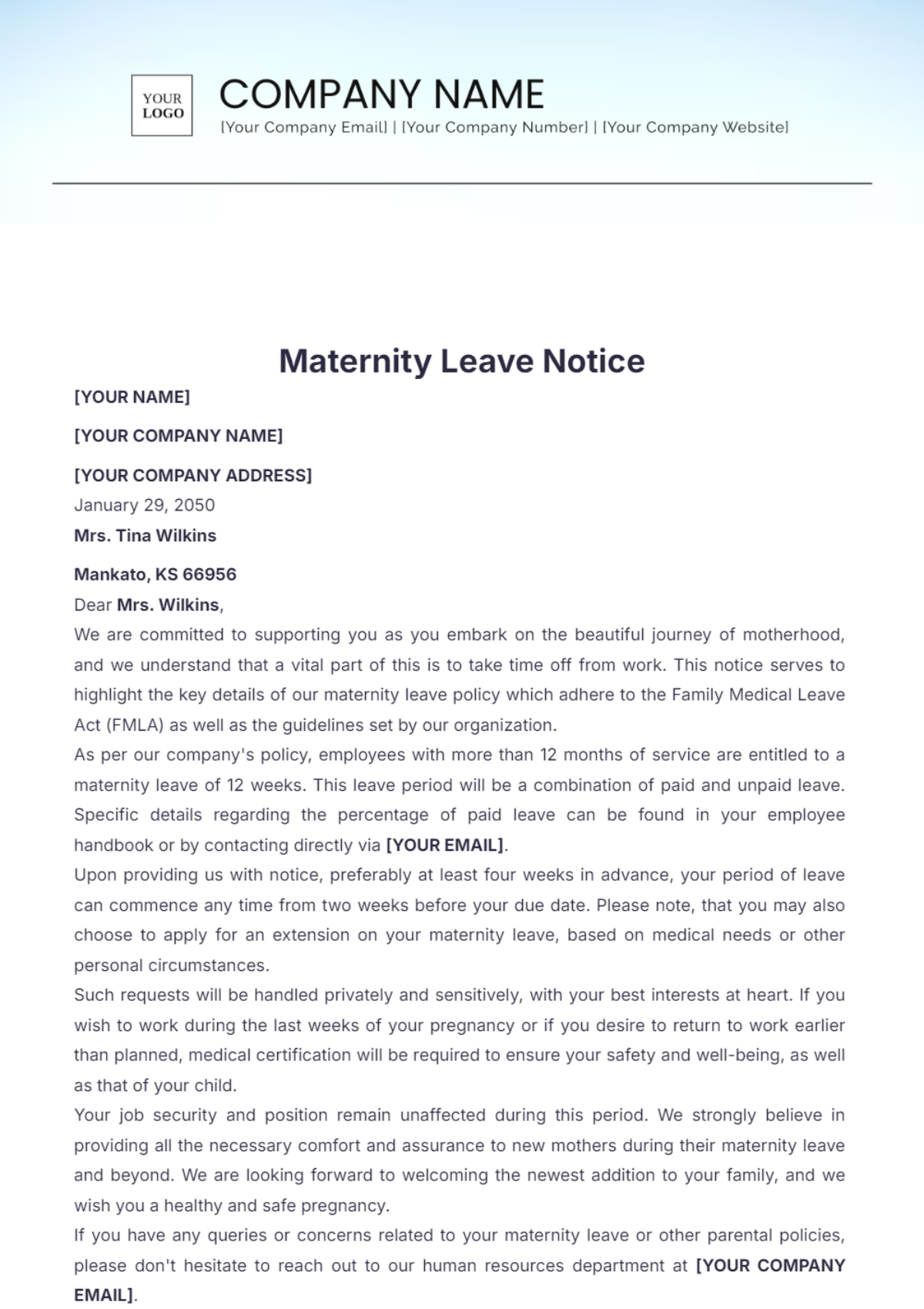 Blank Maternity Leave Notice Template - Edit Online & Download